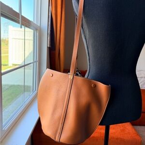 Pebbled Leather Shoulder Tote in Cognac